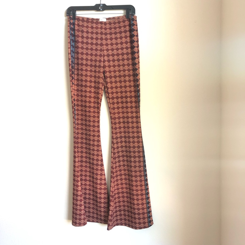 Oddy Bohemian Geometric Pattern Flare Pants Boho Style -size L - Discount Ship